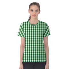 Christmas Green Velvet Large Gingham Check Plaid Pattern Women s Cotton Tee