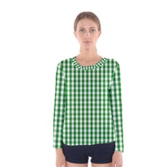 Christmas Green Velvet Large Gingham Check Plaid Pattern Women s Long Sleeve Tee