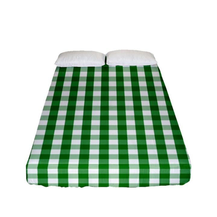 Christmas Green Velvet Large Gingham Check Plaid Pattern Fitted Sheet (Full/ Double Size)