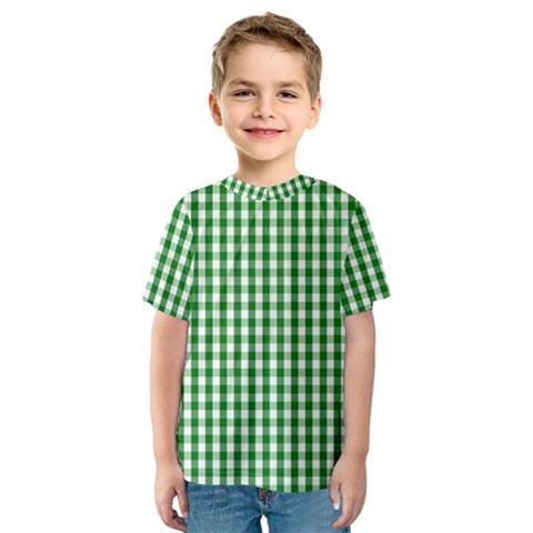 Christmas Green Velvet Large Gingham Check Plaid Pattern Kids  Sport Mesh Tee by PodArtist