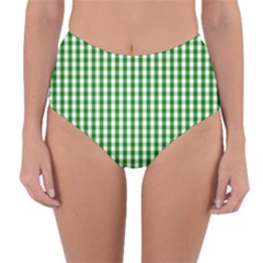 Christmas Green Velvet Large Gingham Check Plaid Pattern Reversible High-waist Bikini Bottoms