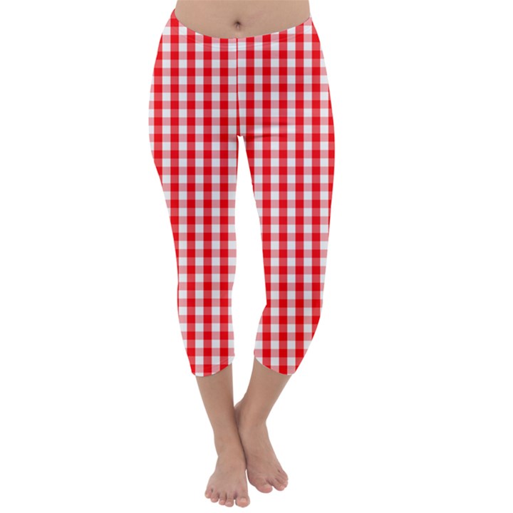 Christmas Red Velvet Large Gingham Check Plaid Pattern Capri Winter Leggings 