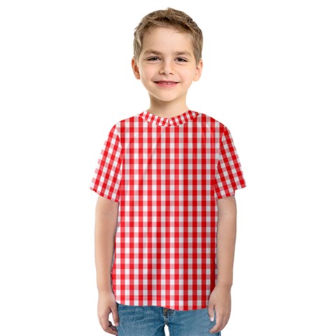 Christmas Red Velvet Large Gingham Check Plaid Pattern Kids  Sport Mesh Tee by PodArtist