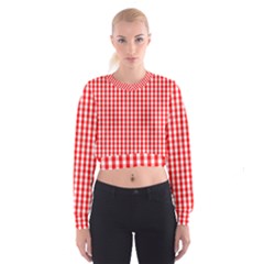 Christmas Red Velvet Large Gingham Check Plaid Pattern Cropped Sweatshirt by PodArtist