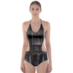 Alpine Hut Almhof Old Wood Grain Cut-out One Piece Swimsuit by BangZart