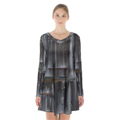 Alpine Hut Almhof Old Wood Grain Long Sleeve Velvet V-neck Dress by BangZart