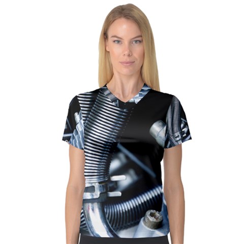 Motorcycle Details Women s V-neck Sport Mesh Tee by BangZart