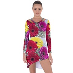 Flowers Gerbera Floral Spring Asymmetric Cut-out Shift Dress