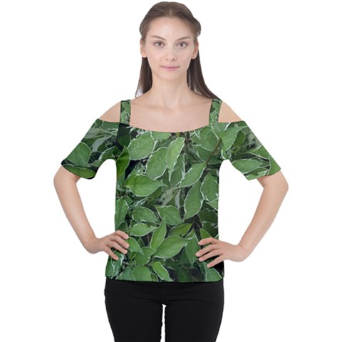 Texture Leaves Light Sun Green Women s Cutout Shoulder Tee by BangZart