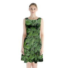 Texture Leaves Light Sun Green Sleeveless Waist Tie Chiffon Dress by BangZart