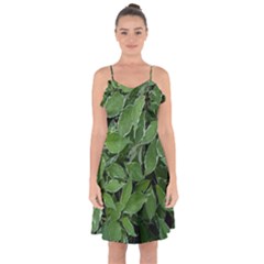 Texture Leaves Light Sun Green Ruffle Detail Chiffon Dress by BangZart