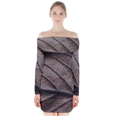 Leaf Veins Nerves Macro Closeup Long Sleeve Off Shoulder Dress by BangZart