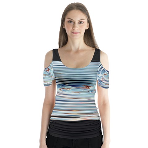 Wave Concentric Waves Circles Water Butterfly Sleeve Cutout Tee  by BangZart