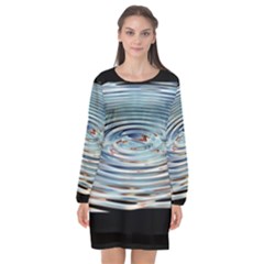 Wave Concentric Waves Circles Water Long Sleeve Chiffon Shift Dress  by BangZart