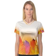 Autumn Leaves Colorful Fall Foliage Women s V-neck Sport Mesh Tee