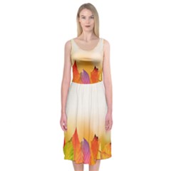 Autumn Leaves Colorful Fall Foliage Midi Sleeveless Dress by BangZart