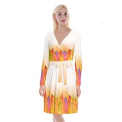 Autumn Leaves Colorful Fall Foliage Long Sleeve Velvet Front Wrap Dress by BangZart