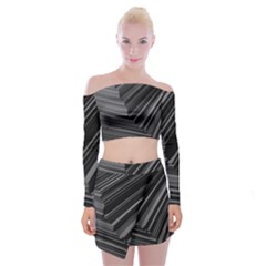 Paper Low Key A4 Studio Lines Off Shoulder Top With Skirt Set by BangZart