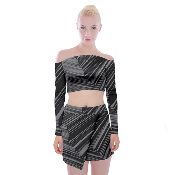 Paper Low Key A4 Studio Lines Off Shoulder Top with Skirt Set