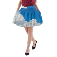 Sky Clouds Blue White Weather Air A-line Pocket Skirt by BangZart