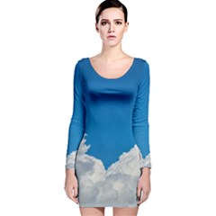 Sky Clouds Blue White Weather Air Long Sleeve Velvet Bodycon Dress by BangZart