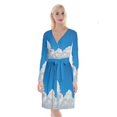 Sky Clouds Blue White Weather Air Long Sleeve Velvet Front Wrap Dress by BangZart