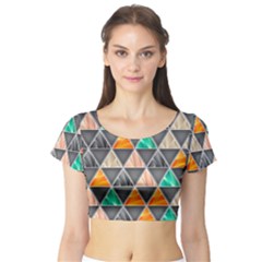 Abstract Geometric Triangle Shape Short Sleeve Crop Top (tight Fit) by BangZart