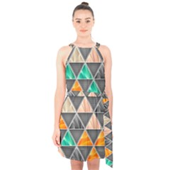 Abstract Geometric Triangle Shape Halter Collar Waist Tie Chiffon Dress by BangZart