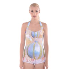 Sphere Tree White Gold Silver Boyleg Halter Swimsuit  by BangZart