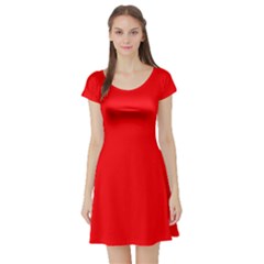 Solid Christmas Red Velvet Short Sleeve Skater Dress by PodArtist