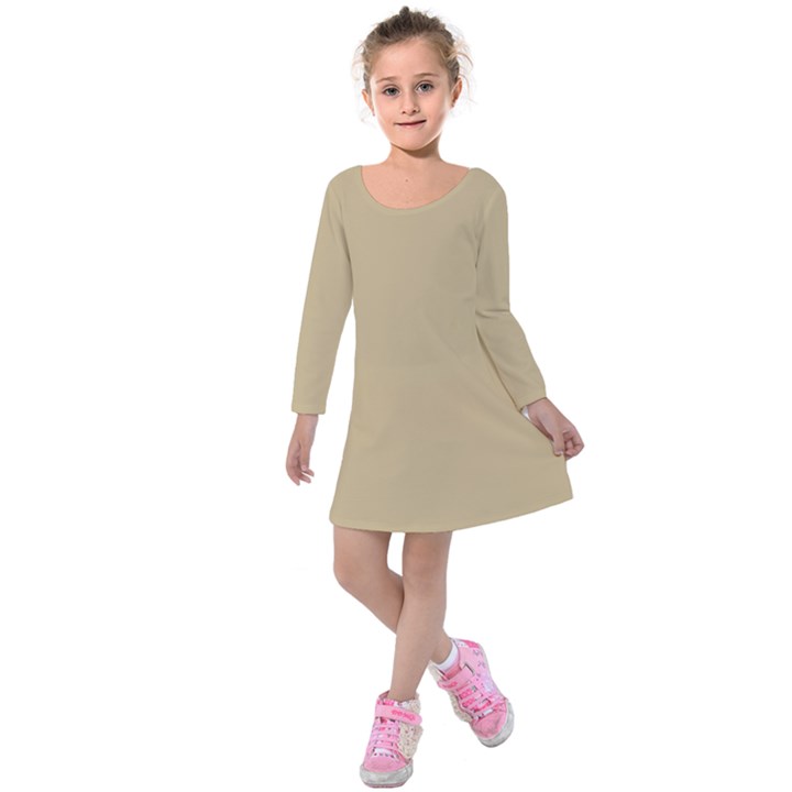 Solid Christmas Gold Kids  Long Sleeve Velvet Dress