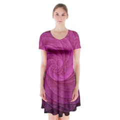 Purple Background Scrapbooking Abstract Short Sleeve V-neck Flare Dress by BangZart