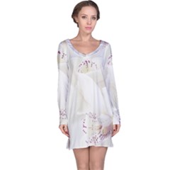 Orchids Flowers White Background Long Sleeve Nightdress