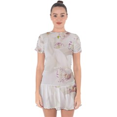 Orchids Flowers White Background Drop Hem Mini Chiffon Dress by BangZart