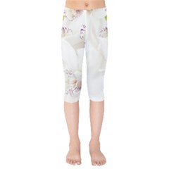 Orchids Flowers White Background Kids  Capri Leggings  by BangZart