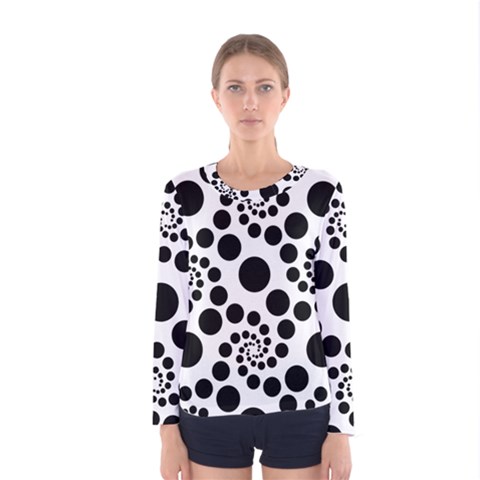 Dot Dots Round Black And White Women s Long Sleeve Tee by BangZart