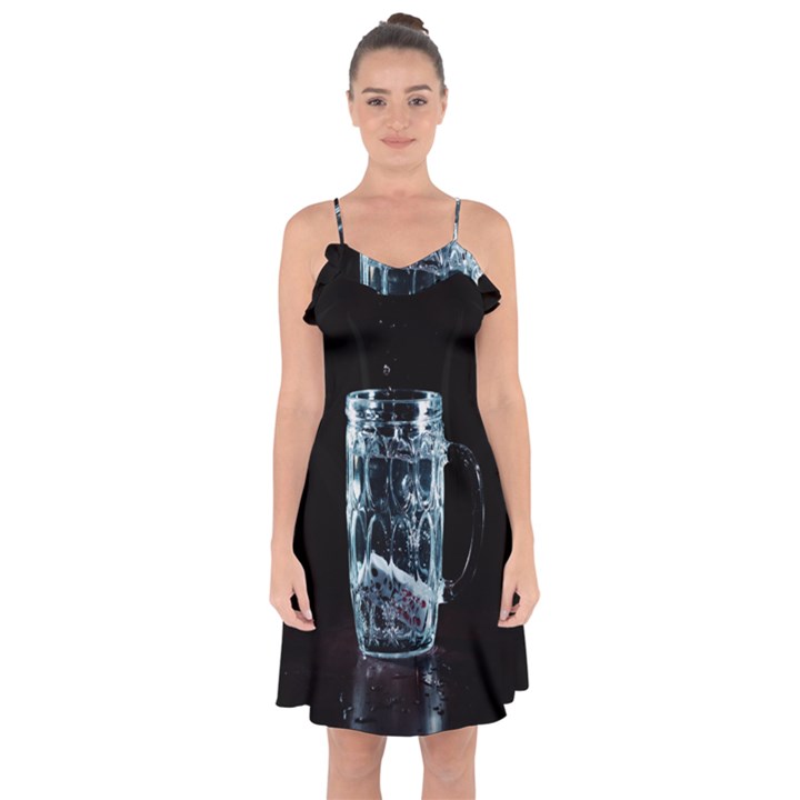 Glass Water Liquid Background Ruffle Detail Chiffon Dress