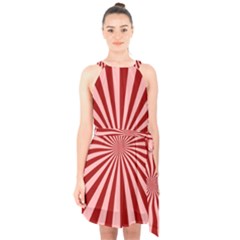 Sun Background Optics Channel Red Halter Collar Waist Tie Chiffon Dress by BangZart