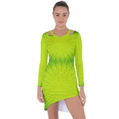 Radial Green Crystals Crystallize Asymmetric Cut-out Shift Dress