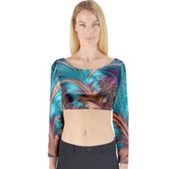 Feather Fractal Artistic Design Long Sleeve Crop Top by BangZart