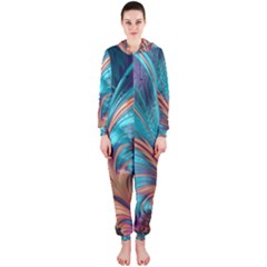 Feather Fractal Artistic Design Hooded Jumpsuit (ladies)  by BangZart