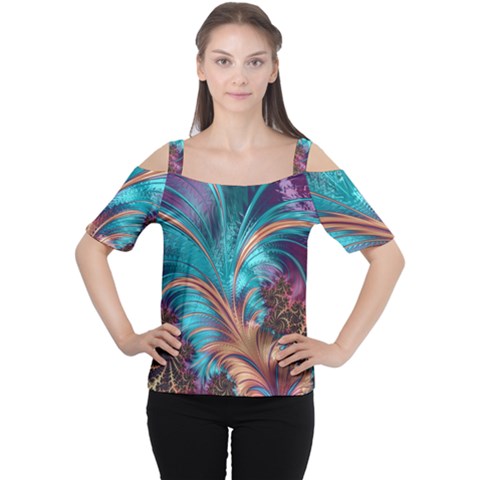 Feather Fractal Artistic Design Women s Cutout Shoulder Tee by BangZart