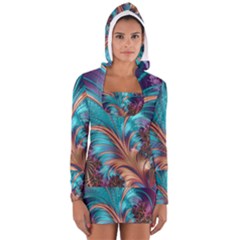 Feather Fractal Artistic Design Women s Long Sleeve Hooded T-shirt by BangZart