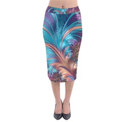 Feather Fractal Artistic Design Velvet Midi Pencil Skirt by BangZart