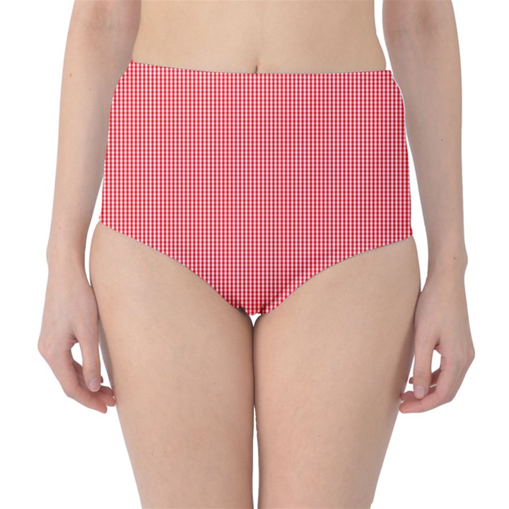 Christmas Red Velvet Mini Gingham Check Plaid High-Waist Bikini Bottoms