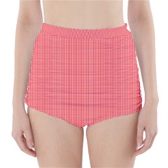 Christmas Red Velvet Mini Gingham Check Plaid High-waisted Bikini Bottoms