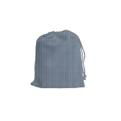 Silent Night Blue Mini Gingham Check Plaid Drawstring Pouches (small) 