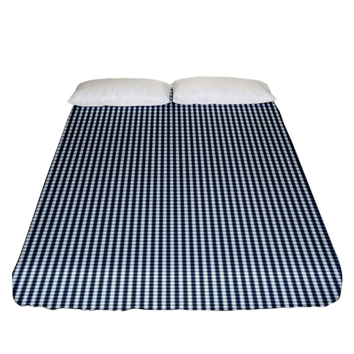 Silent Night Blue Mini Gingham Check Plaid Fitted Sheet (King Size)