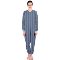 Silent Night Blue Mini Gingham Check Plaid Onepiece Jumpsuit (ladies)  by PodArtist