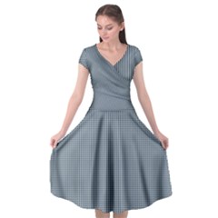 Silent Night Blue Mini Gingham Check Plaid Cap Sleeve Wrap Front Dress